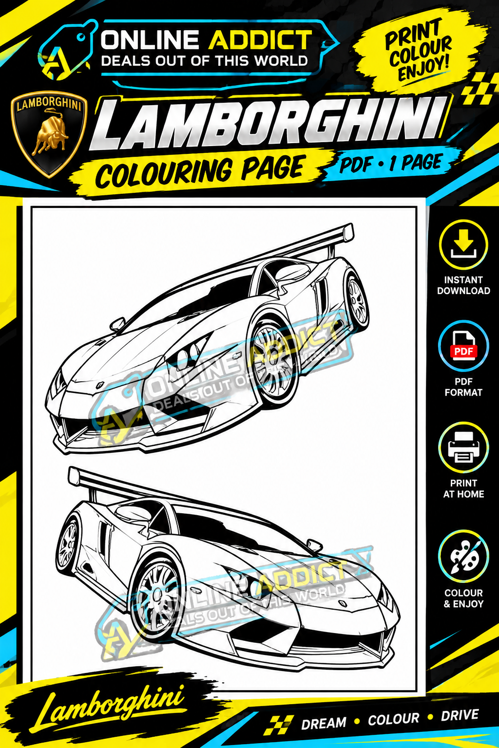 Lamborghini Printable Colouring Book PDF – 1 Page